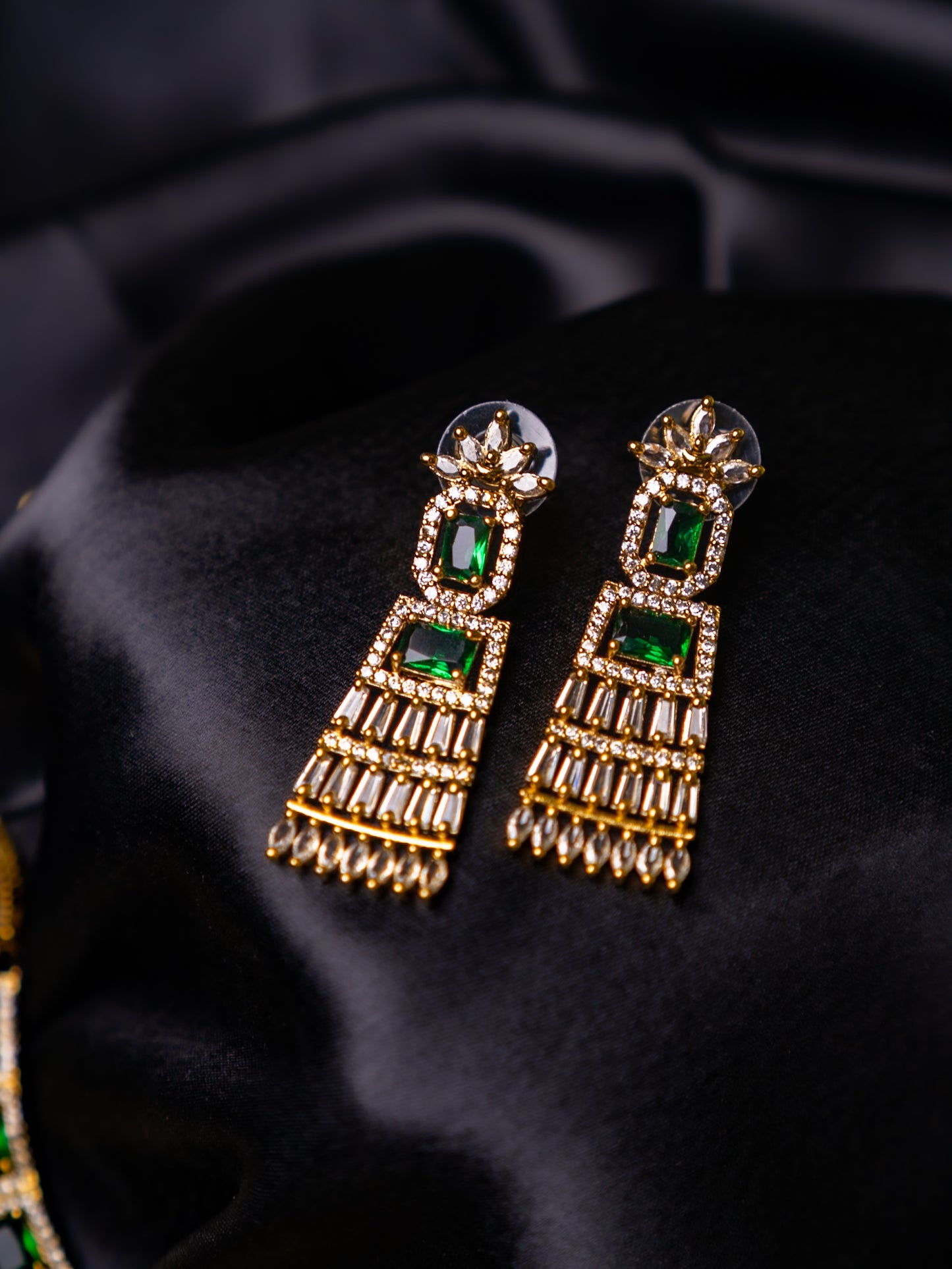 Egyptian Riveria Green Emarald with 18KT Gold Plated Necklace set with Earrings