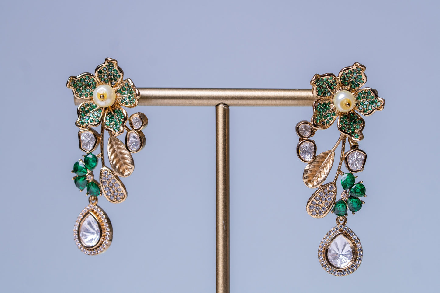 Italian Green Floral Polki Moissanite Hasli