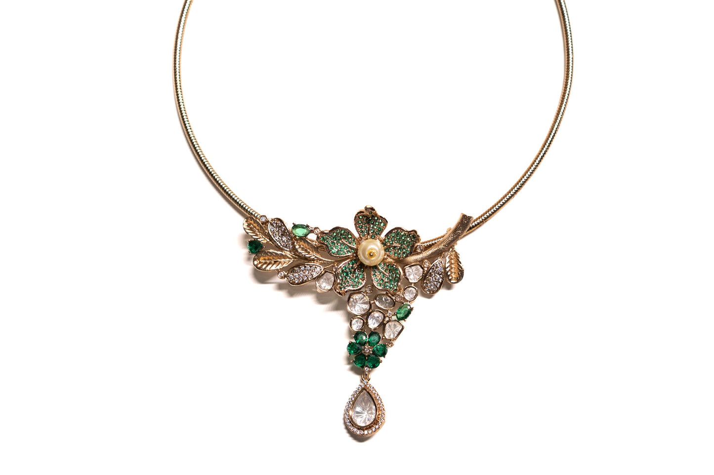 Italian Green Floral Polki Moissanite Hasli