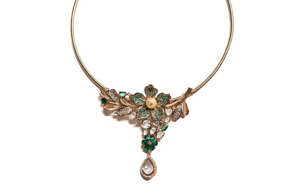 Italian Green Floral Polki Moissanite Hasli