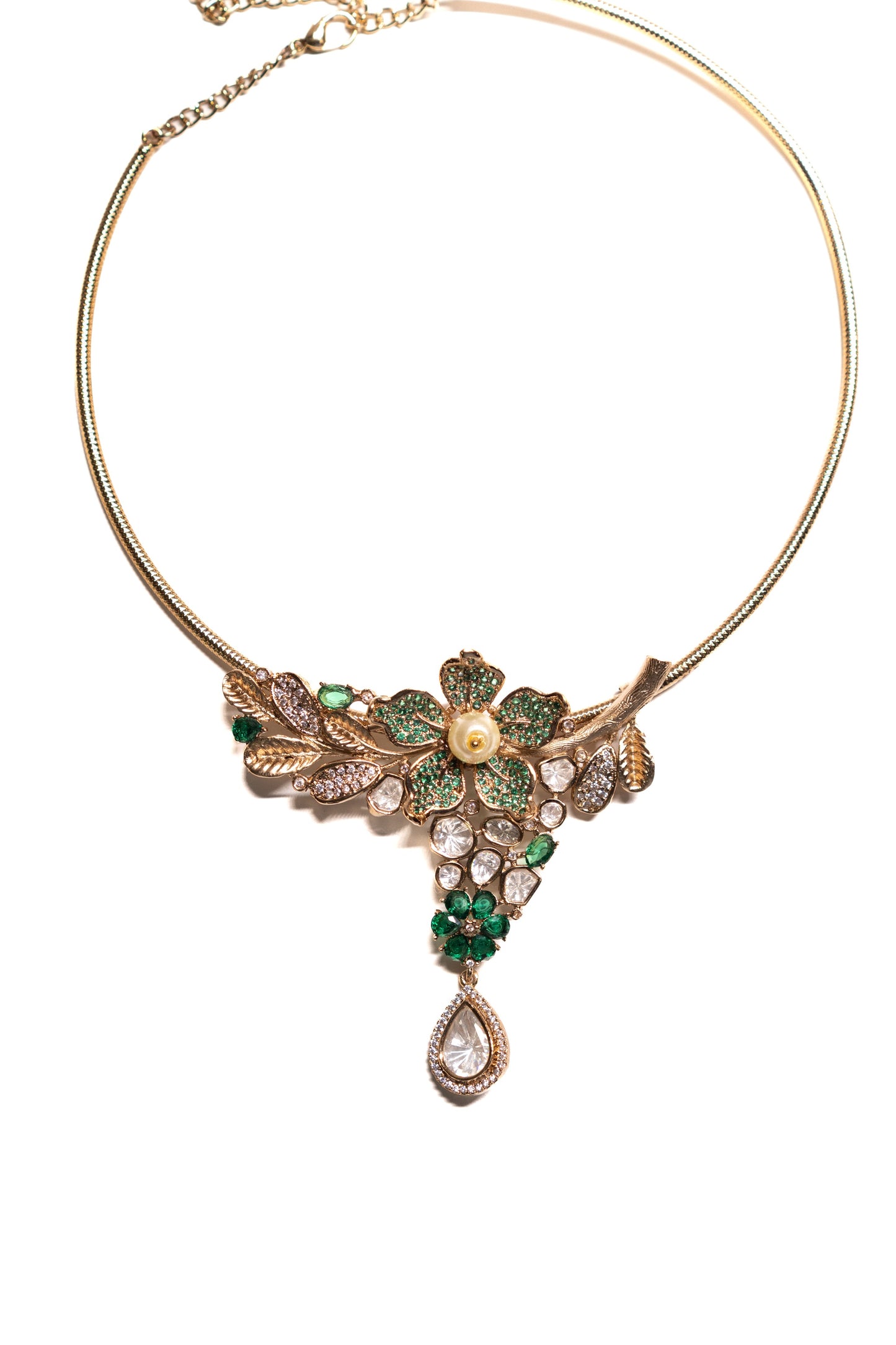 Italian Green Floral Polki Moissanite Hasli