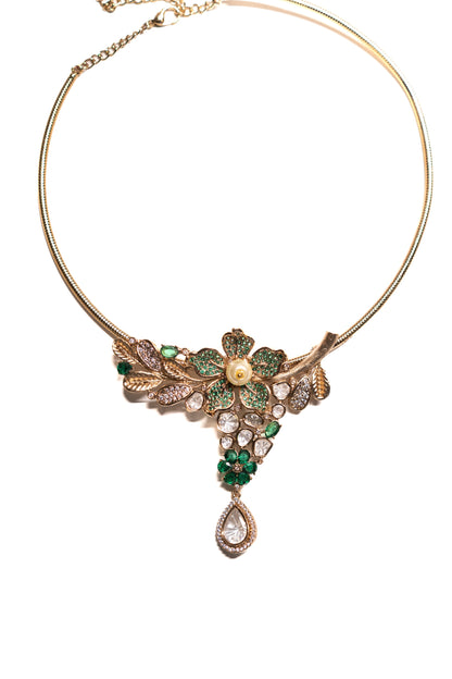 Italian Green Floral Polki Moissanite Hasli