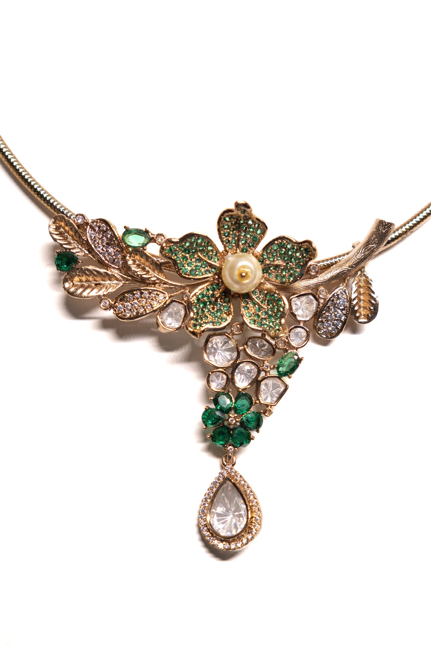Italian Green Floral Polki Moissanite Hasli