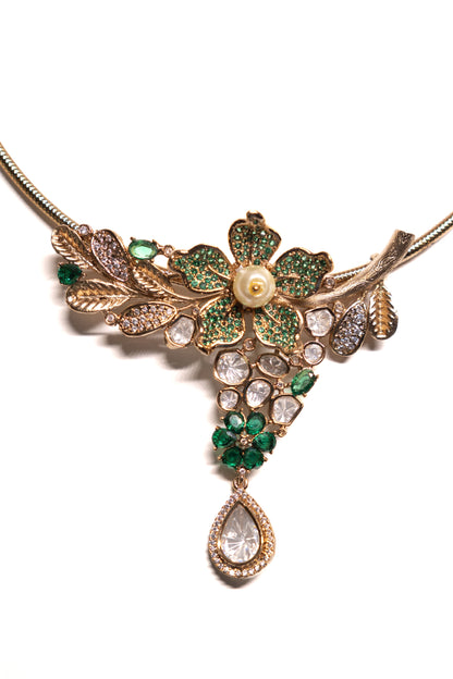 Italian Green Floral Polki Moissanite Hasli