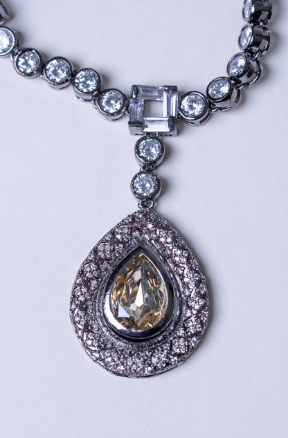 Roman Nano American Diamonds and Yellow Rhinestone Pendant Necklace