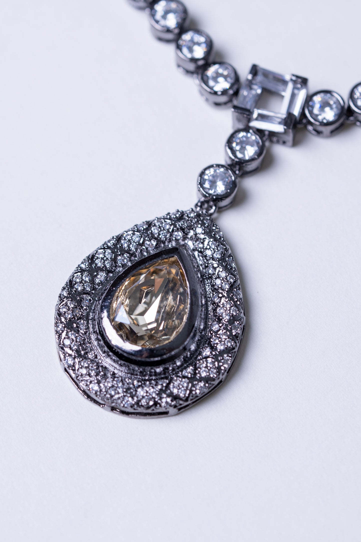 Roman Nano American Diamonds and Yellow Rhinestone Pendant Necklace