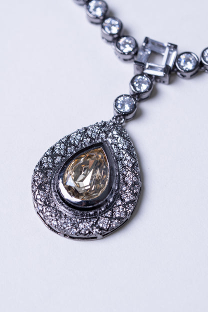 Roman Nano American Diamonds and Yellow Rhinestone Pendant Necklace