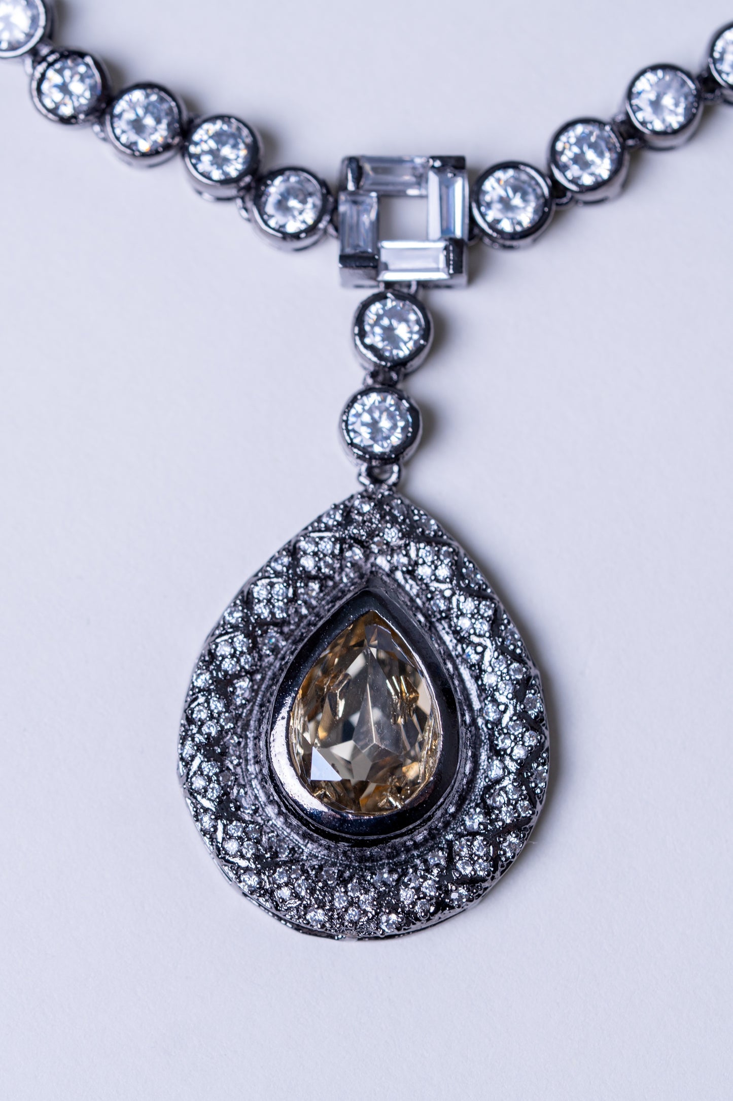 Roman Nano American Diamonds and Yellow Rhinestone Pendant Necklace