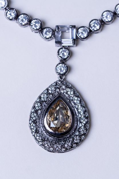 Roman Nano American Diamonds and Yellow Rhinestone Pendant Necklace
