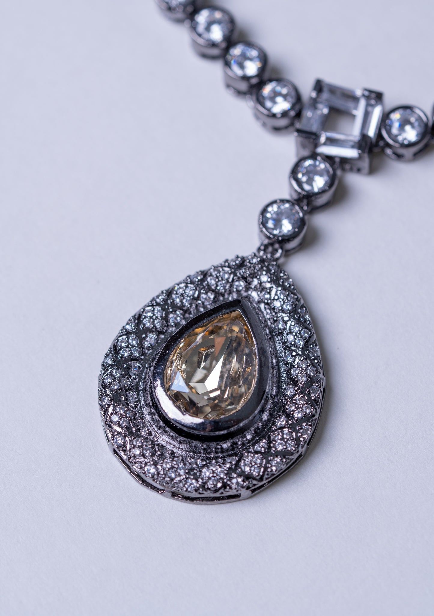 Roman Nano American Diamonds and Yellow Rhinestone Pendant Necklace