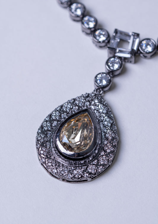 Roman Nano American Diamonds and Yellow Rhinestone Pendant Necklace