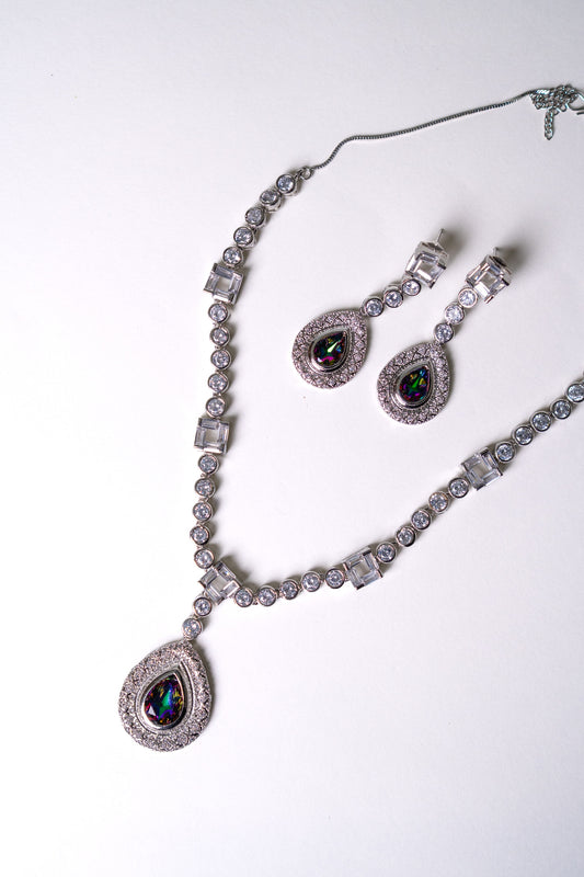 Roman Nano American Diamonds with Multi-Color Rhinestone Pendant Necklace