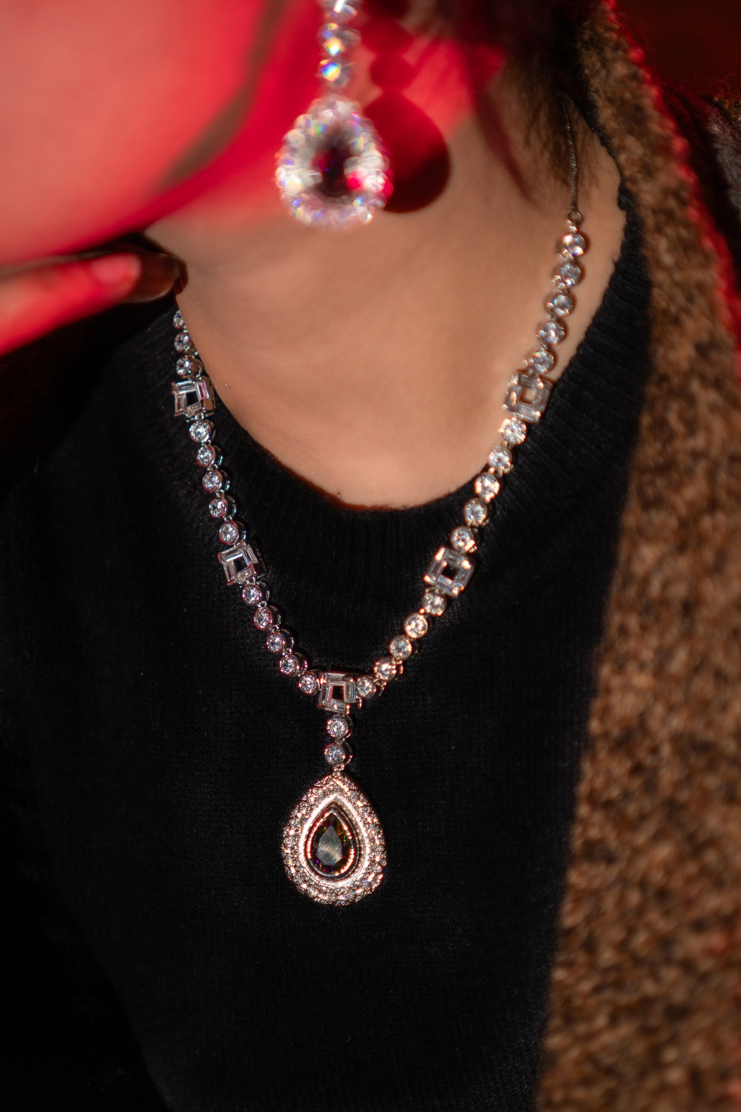 Roman Nano American Diamonds with Multi-Color Rhinestone Pendant Necklace
