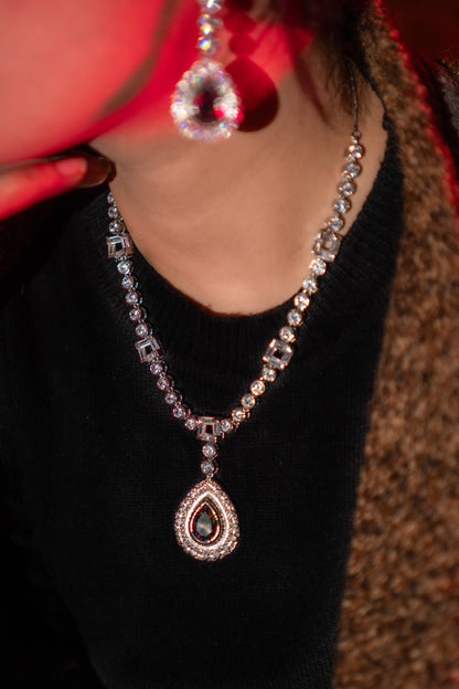 Roman Nano American Diamonds with Multi-Color Rhinestone Pendant Necklace